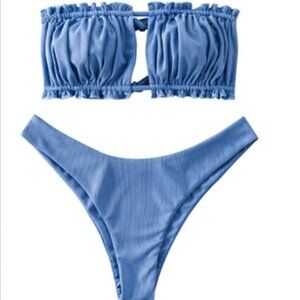 Women's Sexy Ruffle Tie Side Bandeau Bikini Set